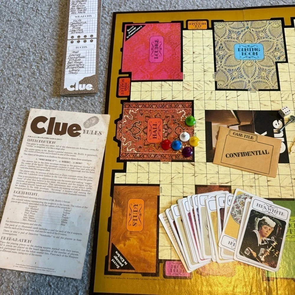 Vintage Parker Brothers Clue Board Game 1972 Detective Murder Mystery